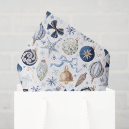 Papel De Seda Enfeites de Natal em Azul Aquarela