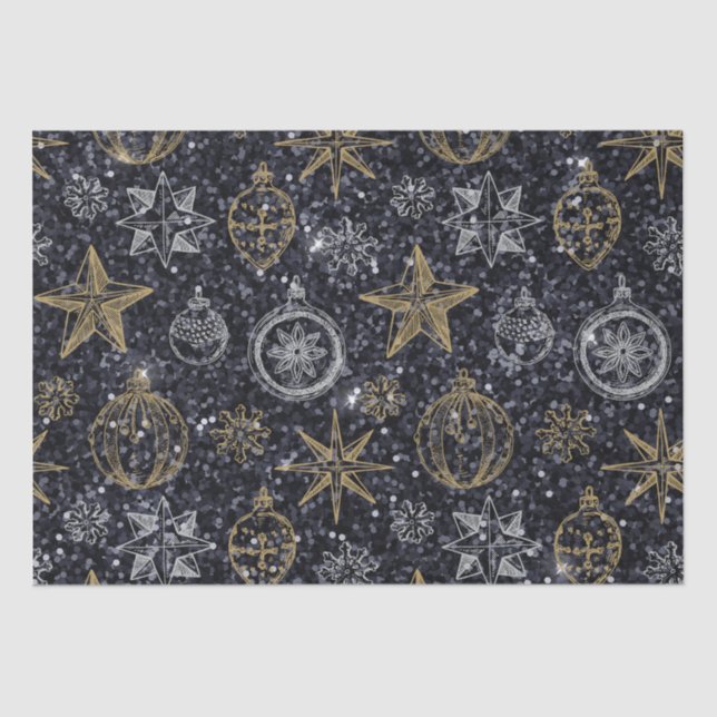 Papel De Seda Enfeites de natal em branco preto (Frente )