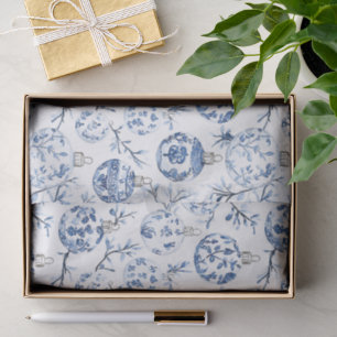 Papel De Seda Enfeites de natal Florais Chic Branco Azul