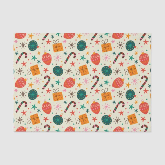 Papel De Seda Enfeites de natal retroativo e padrão de presentes (Frente )