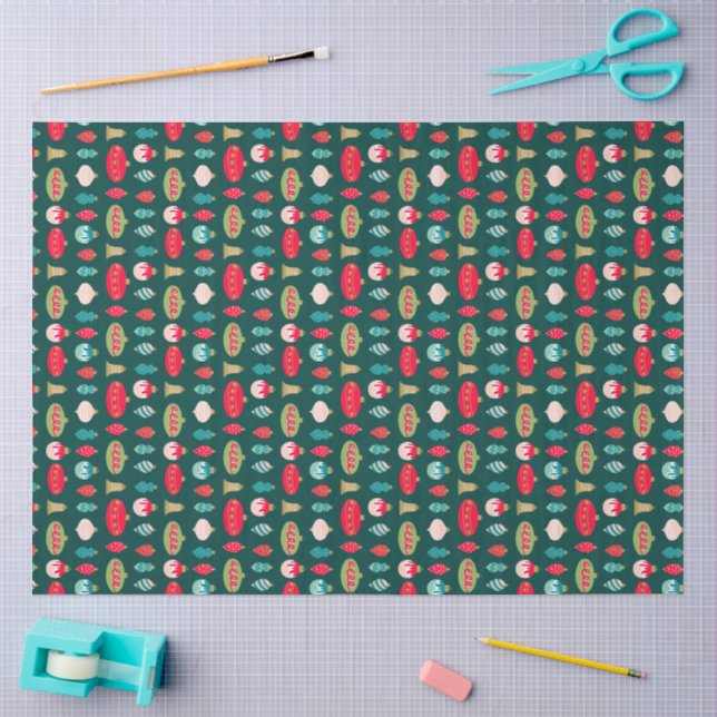Papel De Seda Enfeites de Rabisco Retro em Vermelho Verde Rosa D (Arte )