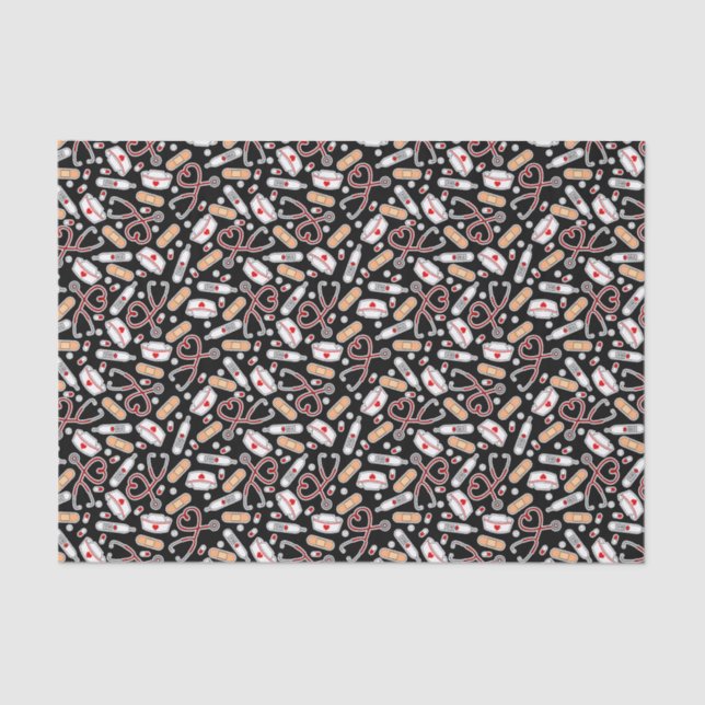 Papel De Seda Enfermeira Amor Fundo Negro Impressão (Frente )