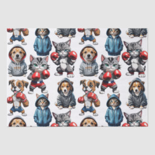 Papel De Seda Engraçado Boxing Cat Dog Pattern Design