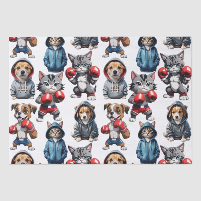 Papel De Seda Engraçado Boxing Cat Dog Pattern Design (Frente )