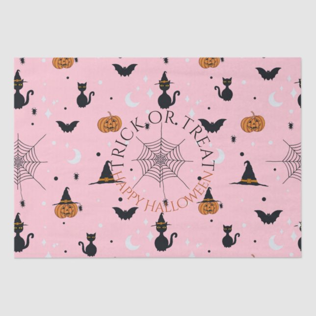 Papel De Seda Engraçado Design rosa de Halloween Spooky (Frente )