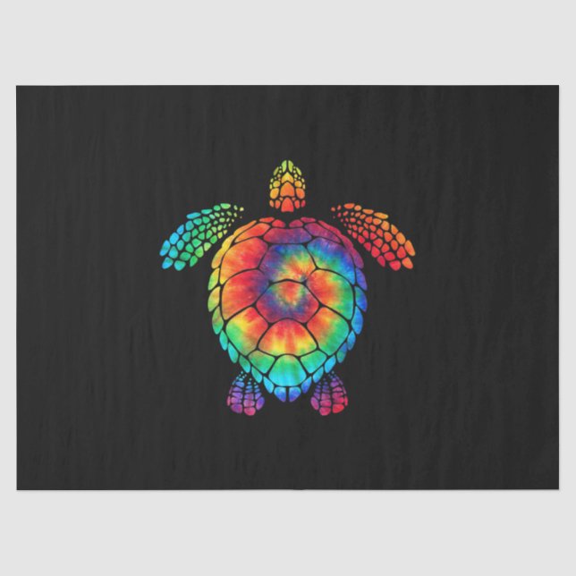 Papel De Seda Engraçado Mar Tartaruga Oceano Tie Dye Rainbow Cus (Frente )