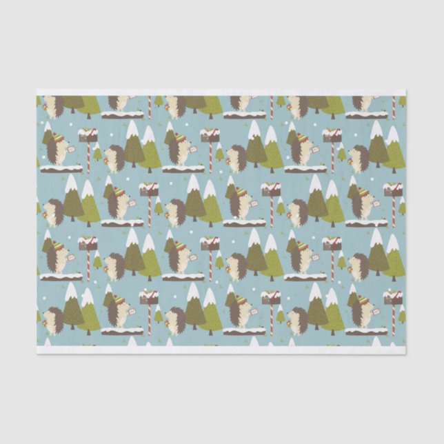 Papel De Seda Engraçado Natal Hedgehogs Crianças (Frente )