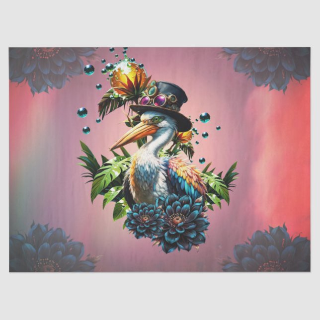 Papel De Seda Engraçado pelicano com chapéu de galinha (Frente )