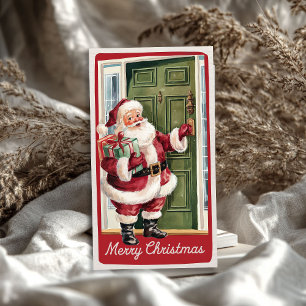 Papel De Seda Engraçado Vintage Papai Noel com o presente de Nat