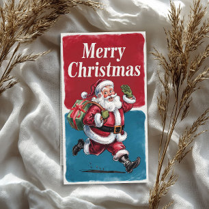Papel De Seda Engraçado Vintage Papai Noel com o presente de Nat