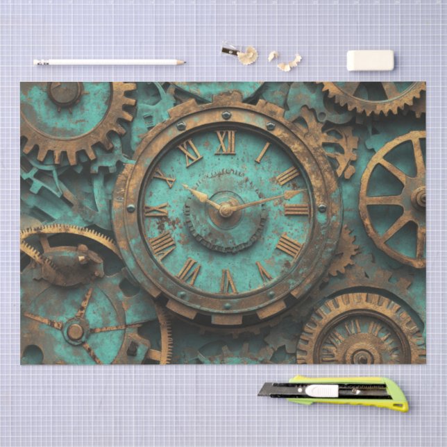 Papel De Seda Engrenagens e Mecanismos Steampunk Vintage (Arte )