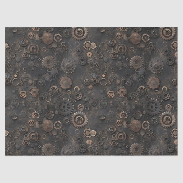 Papel De Seda Engrenagens Steampunk, padrão de metal enferrujado (Frente )