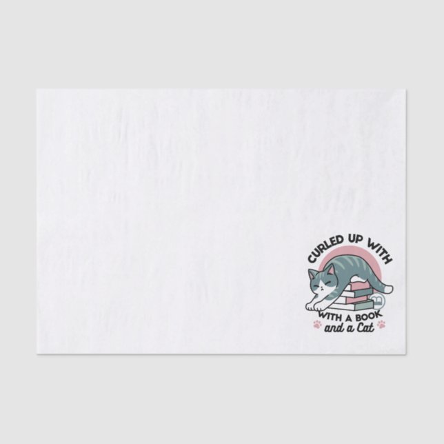 Papel De Seda Enrolados com um Livro e um Gato - Leitura de Gato (Frente )