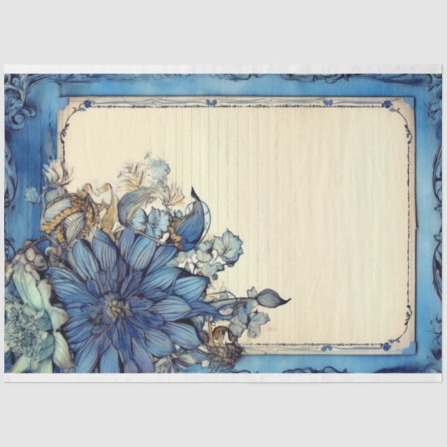 Papel De Seda Epemera de flores aquáticas azuis (Frente )