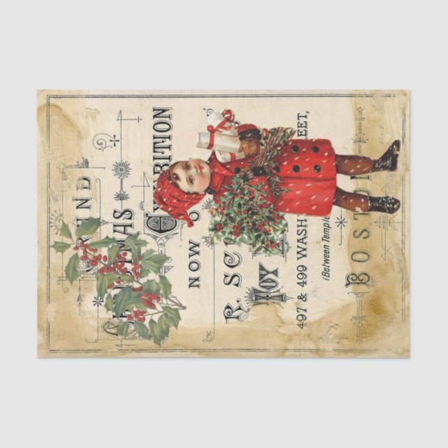 Papel De Seda Ephemera Cute Kid Christmas Ad Decoupage (Frente )