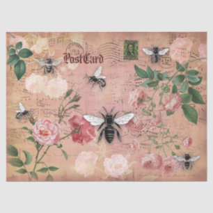 Papel De Seda Ephemera das abelhas e Rosas