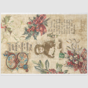 Papel De Seda Ephemera de natais vintages, Texto Holly &Ornament