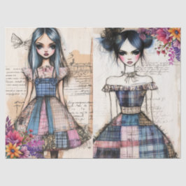 Papel De Seda Ephemera De Vestido Floral Da Vintagem Distante