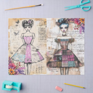 Papel De Seda Ephemera De Vestido Floral Da Vintagem Distante