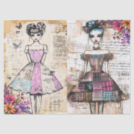 Papel De Seda Ephemera De Vestido Floral Da Vintagem Distante