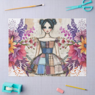 Papel De Seda Ephemera De Vestido Floral Da Vintagem Distante