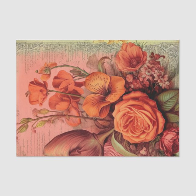 Papel De Seda Ephemera Floral Laranja (Frente )