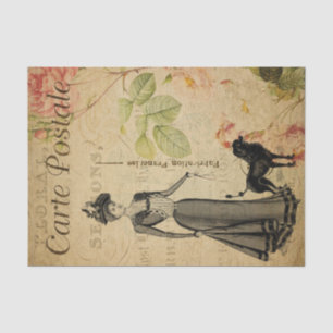 Papel De Seda Ephemera French Lady E Sua Poodle Decoupage