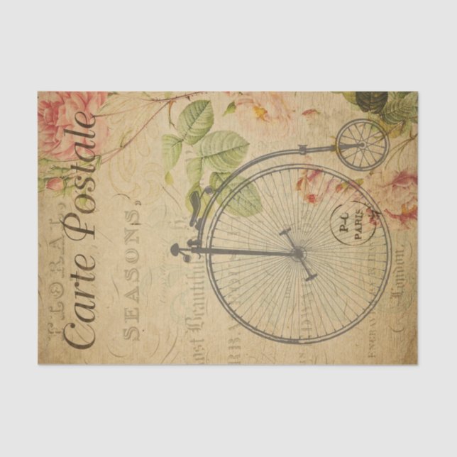 Papel De Seda Ephemera French Penny Farthing Bicycle Decoupage (Frente )