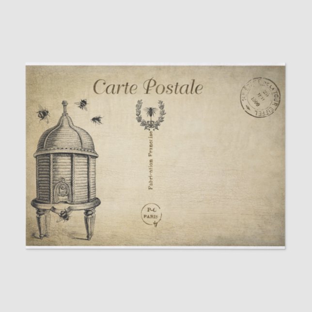 Papel De Seda Ephemera French Postcard Beehive Beehive Decoupage (Frente )
