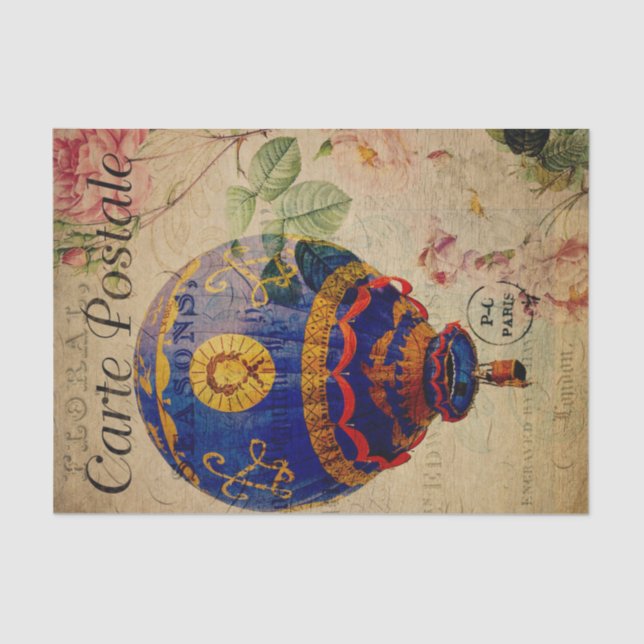 Papel De Seda Ephemera French Postcard Hotair Balloon Decoupage (Frente )