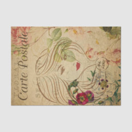 Papel De Seda Ephemera French Postcard Line Art Woman Decoupage