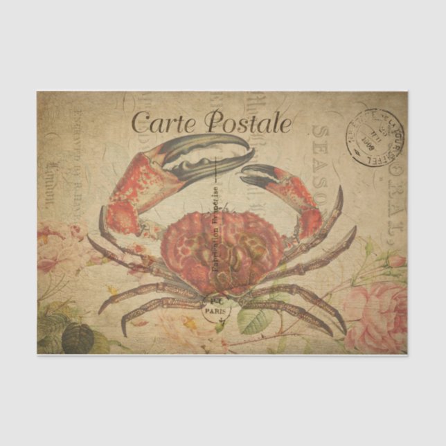 Papel De Seda Ephemera French Postcard Tasmanian Crab Decoupage (Frente )