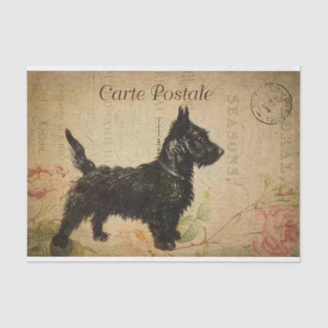 Papel De Seda Ephemera French Postcard Terrier Dog Decoupage (Frente )