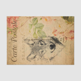 Papel De Seda Ephemera French Postcard Wolf Floral Decoupage