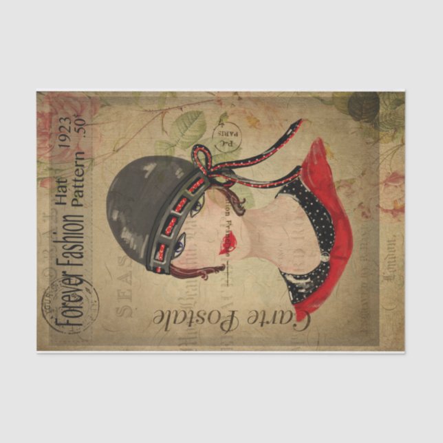 Papel De Seda Ephemera French Postcard Women with Hat Decoupage (Frente )