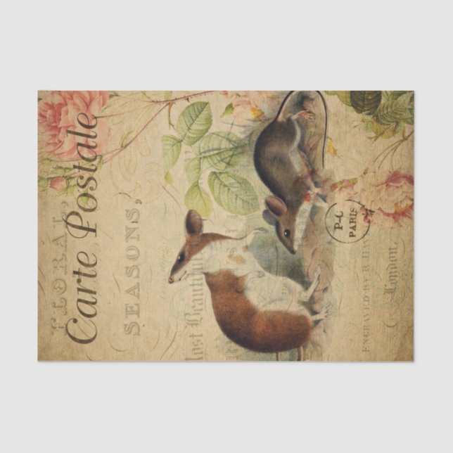 Papel De Seda Ephemera French Postcard Wood Mouse Decoupage (Frente )