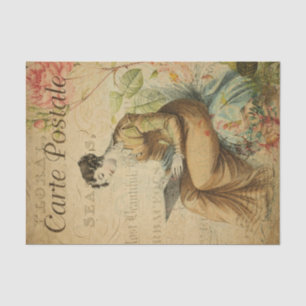 Papel De Seda Ephemera French Woman Escrevendo na Pad Decoupage