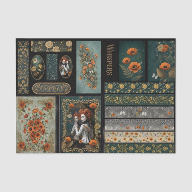 Papel De Seda Ephemera Poetic Gothic Motifs  (Frente )