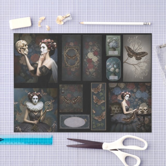 Papel De Seda Ephemera Poetic Gothic Motifs  (Arte )