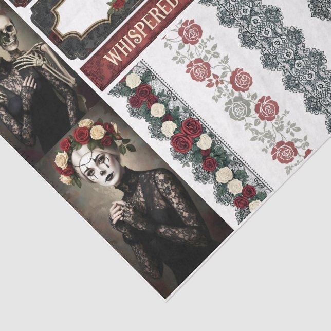 Papel De Seda Ephemera Sheet Gothic Rose Queen (Detalhes)