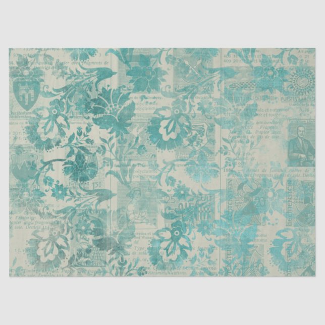 Papel De Seda Ephemera Turquoise Paper Series Design 10 (Frente )