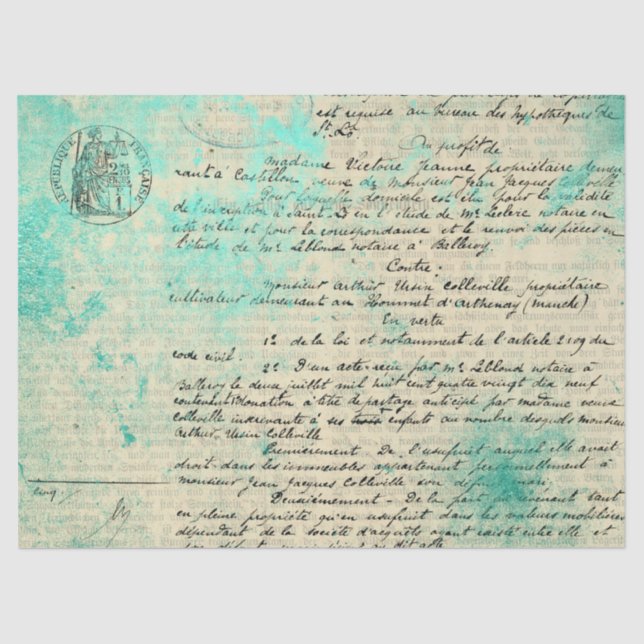 Papel De Seda Ephemera Turquoise Paper Series Design 14 (Frente )