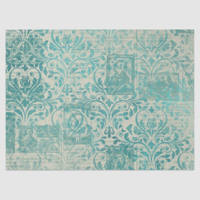 Papel De Seda Ephemera Turquoise Paper Series Design 19 (Frente )