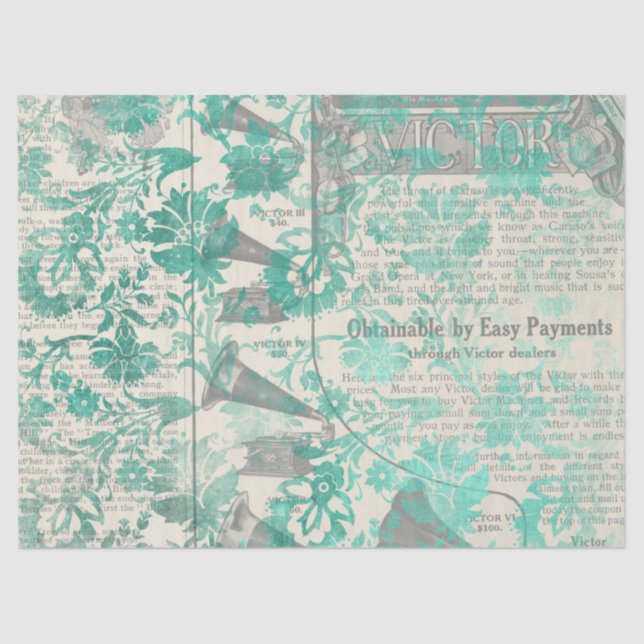 Papel De Seda Ephemera Turquoise Paper Series Design 4 (Frente )