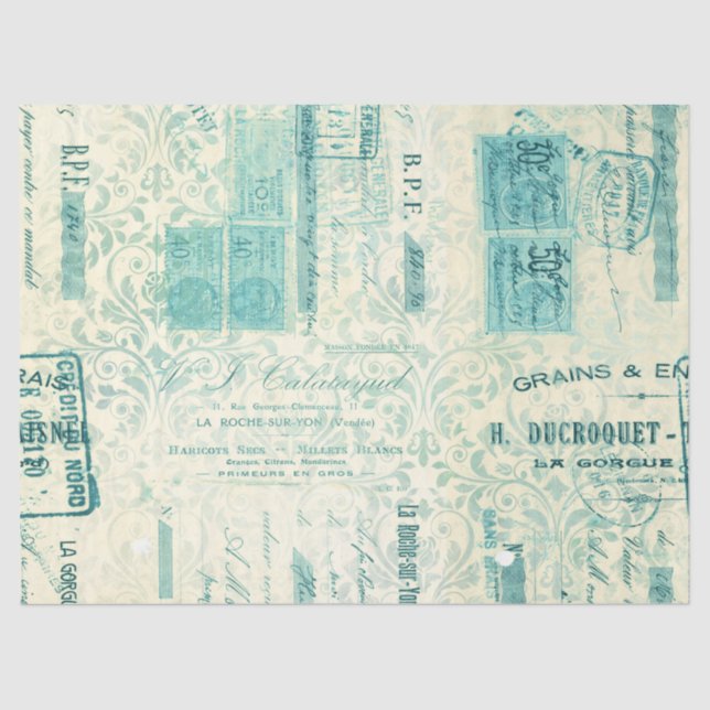 Papel De Seda Ephemera Turquoise Paper Series Design 8 (Frente )