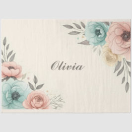 Papel De Seda Esboço de Flores Delicadas em Aquarela