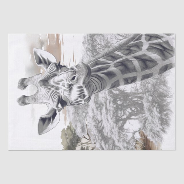 Papel De Seda Esboço do Lápis da Girafa Africana (Frente )