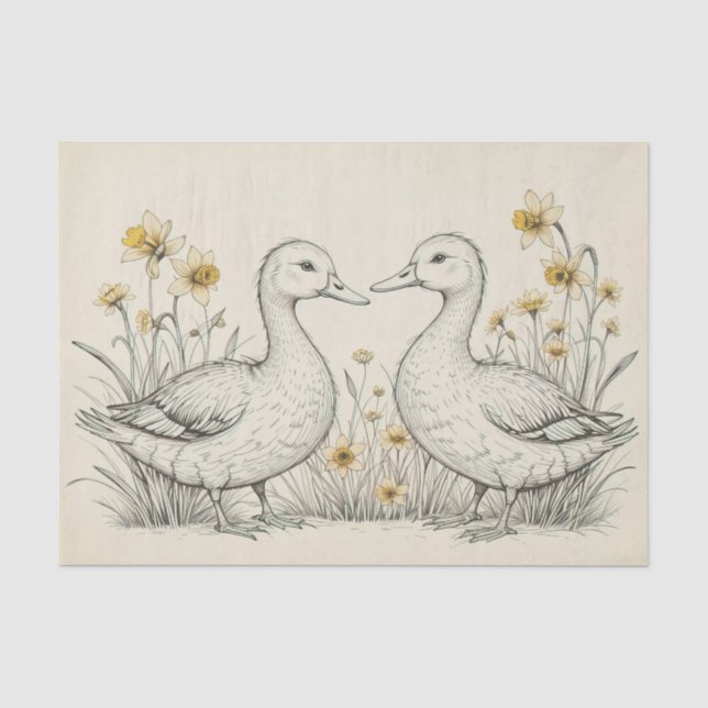 Papel De Seda Esboço Rustic Hand Drawn Geese (Frente )