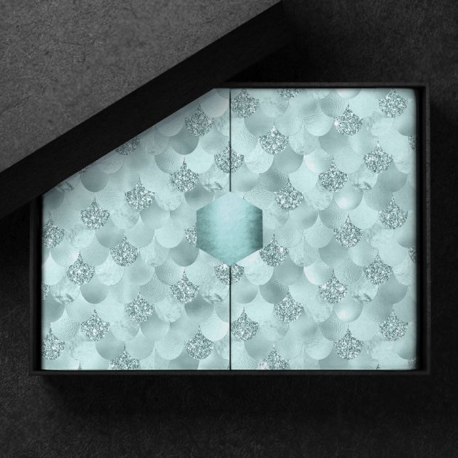 Papel De Seda Escala de Luxo Sereia | Seafoam Mint Green Aqua Sh (Criador carregado)