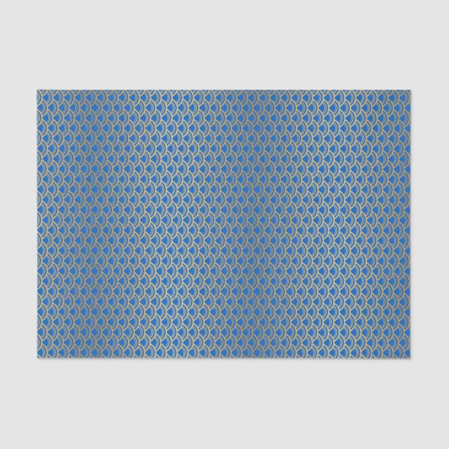 Papel De Seda Escala Dourada De Sereia No Azul Real (Frente )